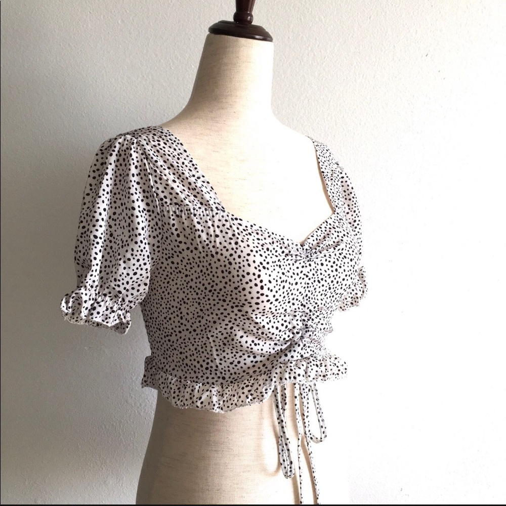 Speckled Print Drawstring Crop Top - Small